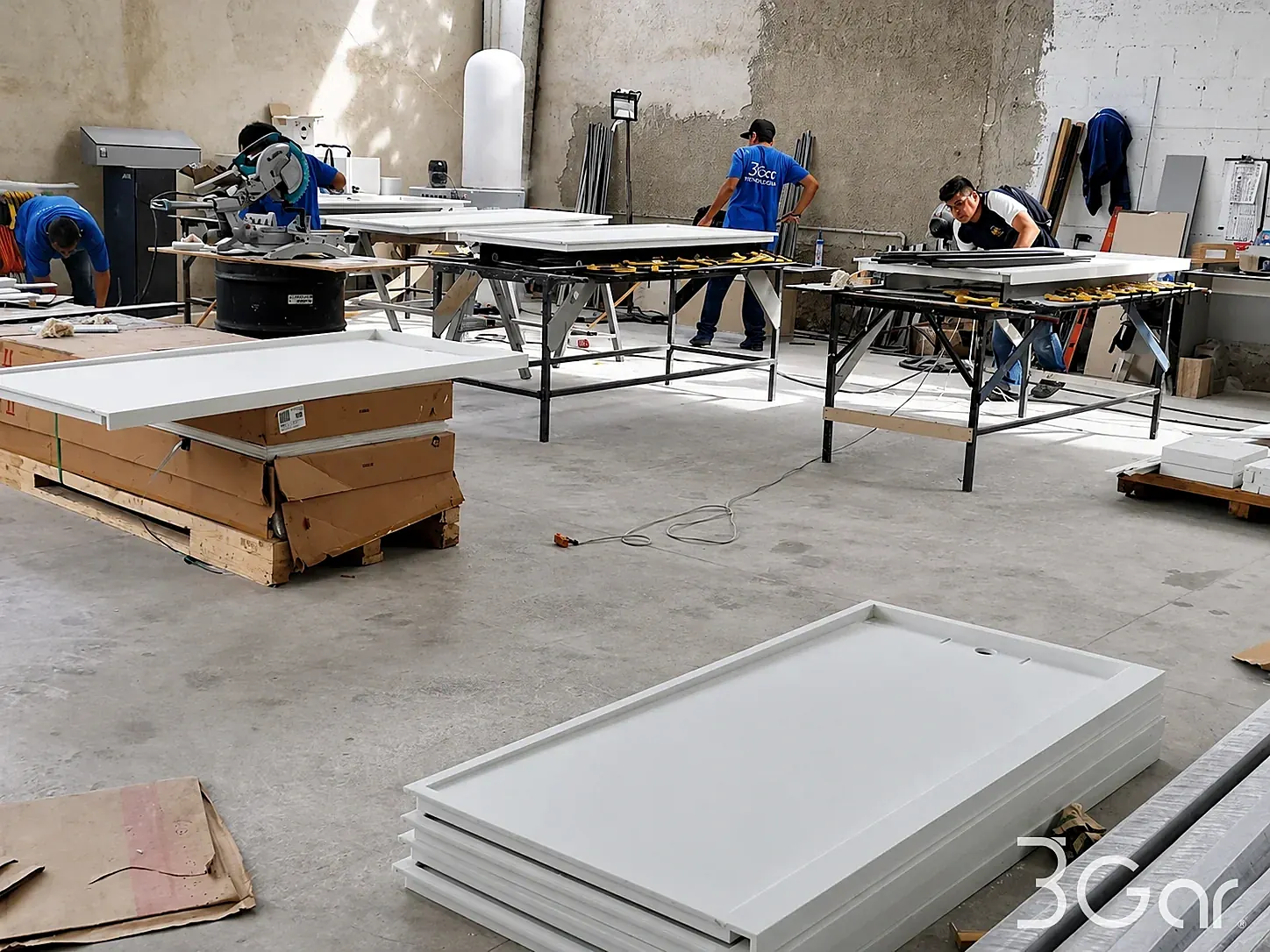 Proceso de fabricación de platos de ducha de superficie sólida